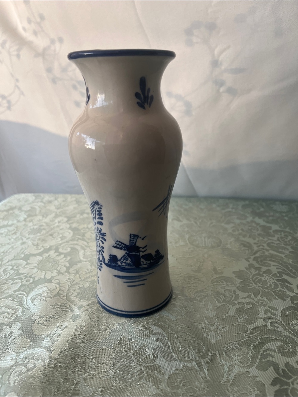VTG Delft Blue Holland Hand Painted Ceramic Windmill Bud Vase